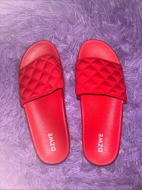 Quilted Red Platform Slide Sandals
